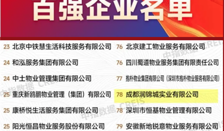 润锦城公司荣列2024中国物业服务百强企业榜单